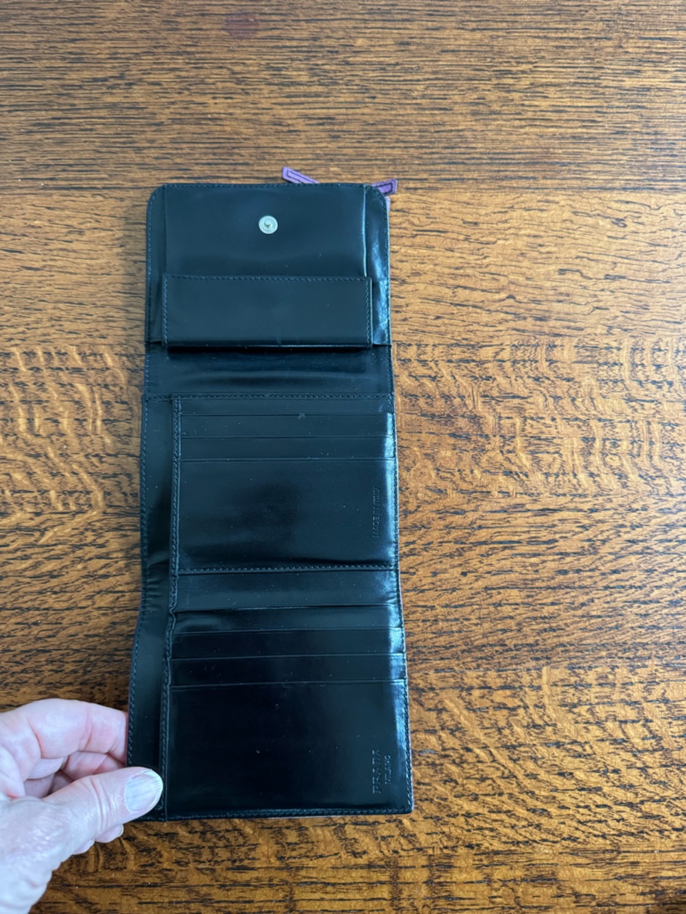 Prada Vintage Tessuto Nylon Wallet - Black with Purple Trim - Picture 4 of 14